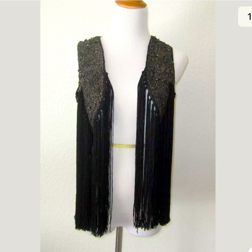 Patrizia Pepe Black and Gold Fringe Vest